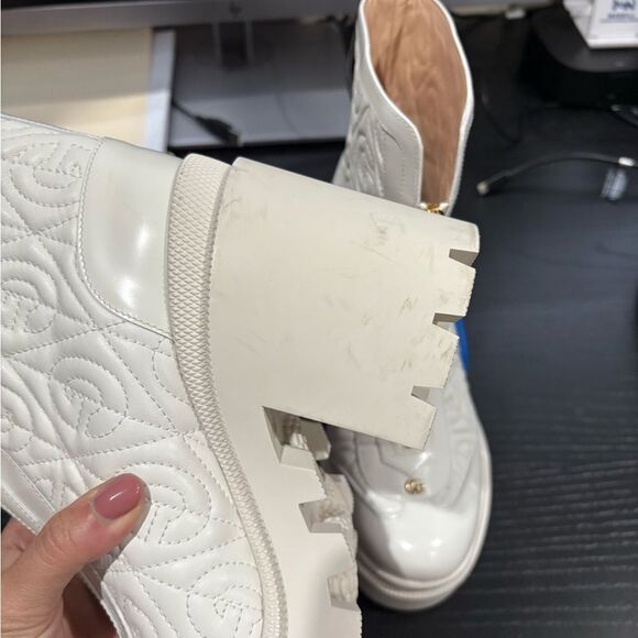 Gucci Trip Zip Front Ankle Boots White Rhombus GG Quilted Block Heel - Picture 9 of 10